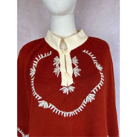 Vintage Boho Western Wool Cape Poncho 1970s - Picture 5 of 7